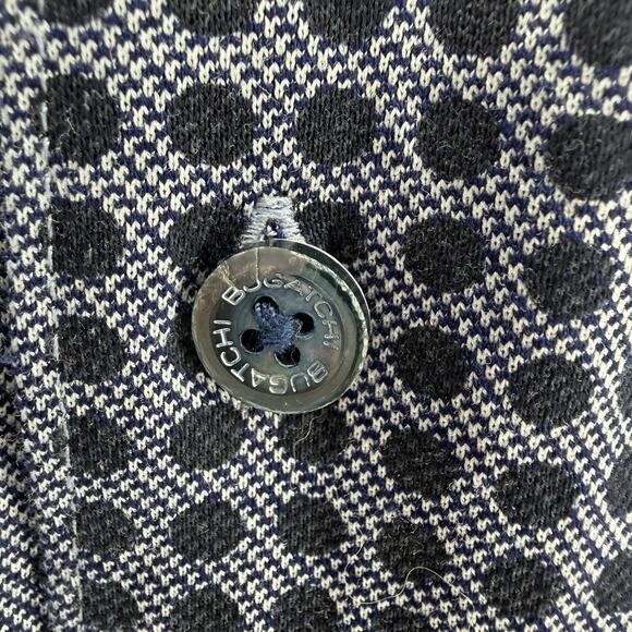 Bugatchi Button Up Shirt Casual Blue Check Polka Dot Flip Cuff Mens Size 2XL - Picture 4 of 9